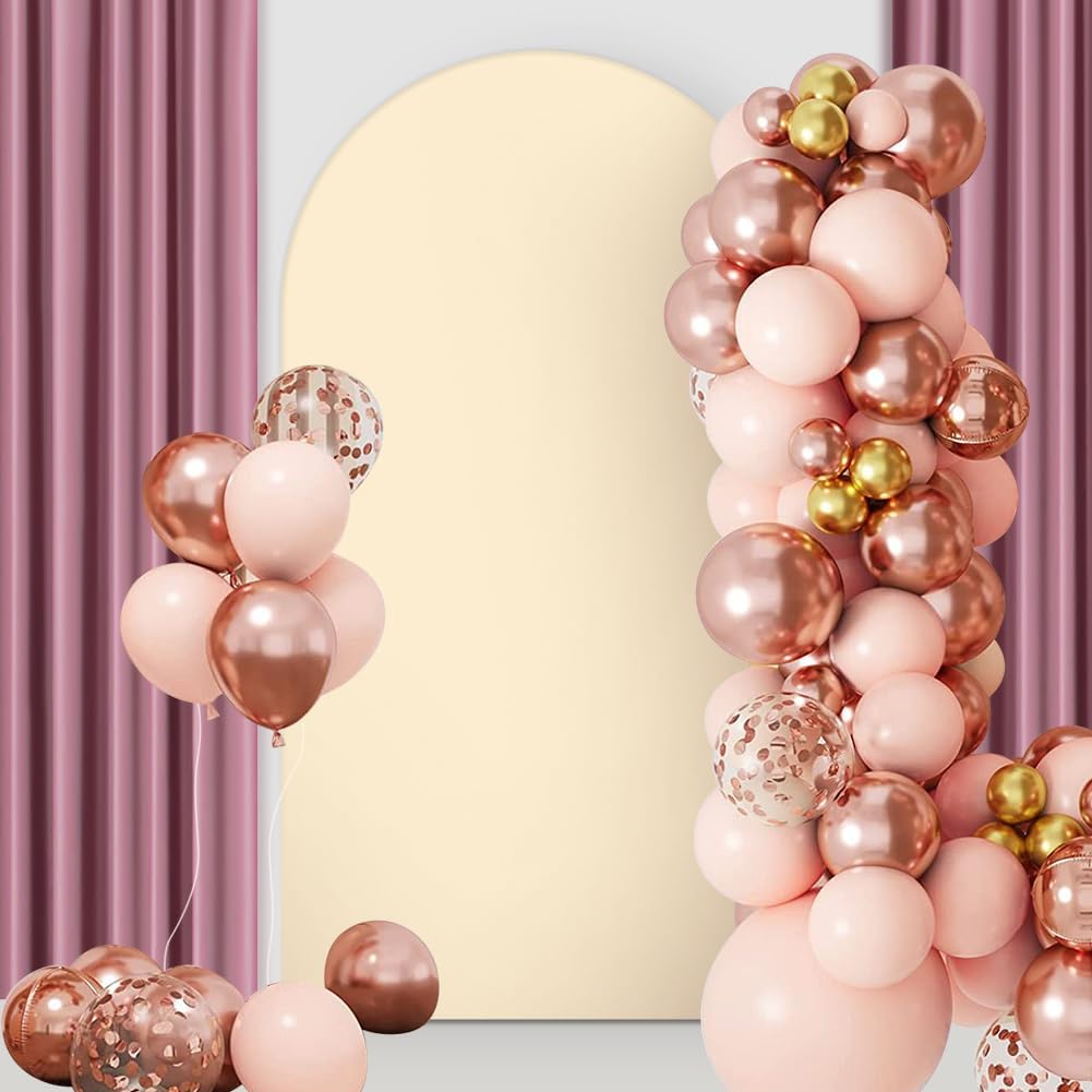 Beige Spandex Wedding Arch Cover with Round Top 72ft