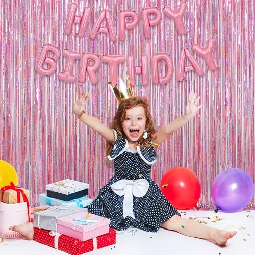 Melsan Pink Tinsel Curtains Backdrop 2 Pack