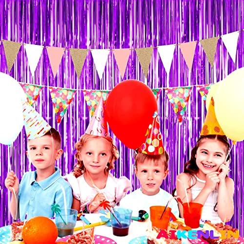 4 Pack Purple Foil Fringe Curtains for Party Backdrops