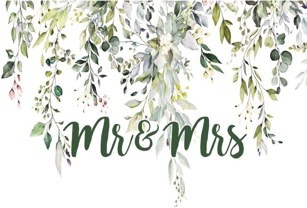 Leowefowa 10x8ft Greenery Mr Mrs Wedding Backdrop