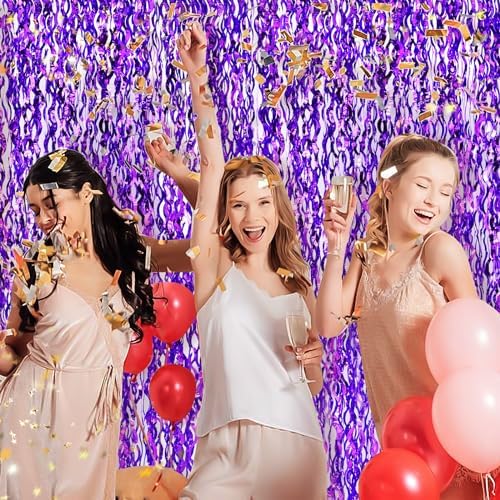 Wavy Purple Metallic Tinsel Foil Curtains 2 Pack