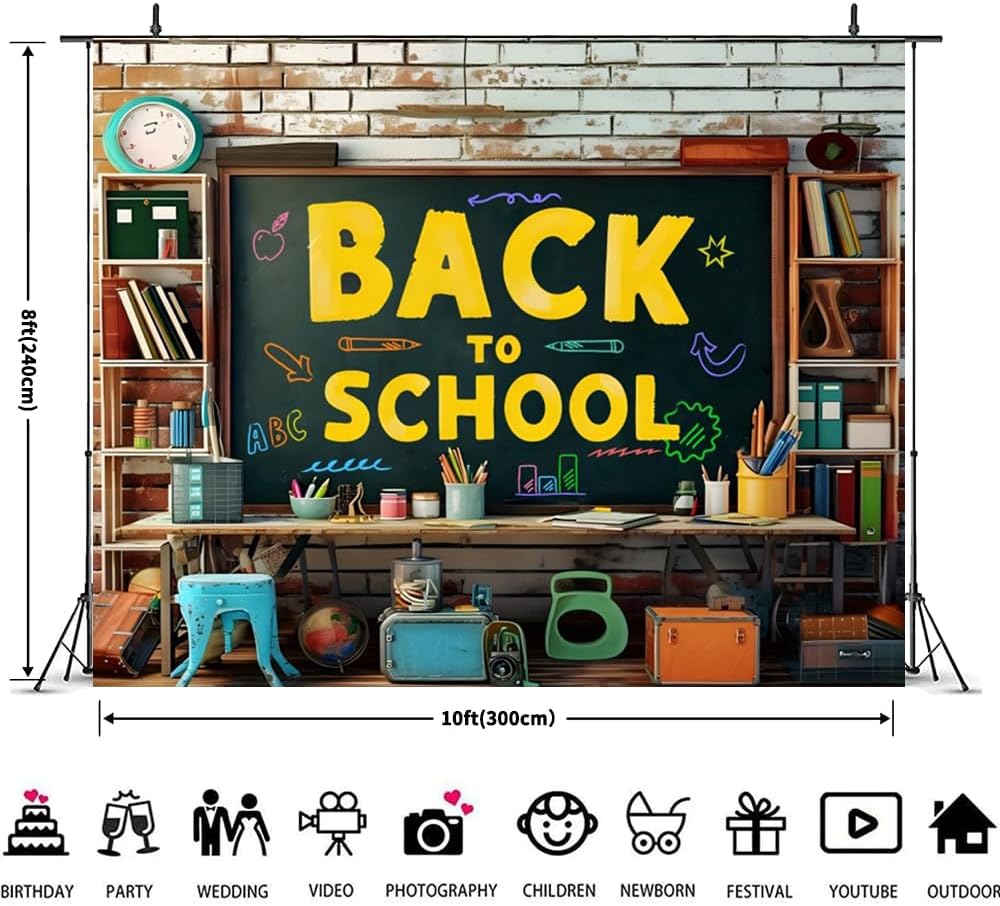 Back to School Backdrop 10x8ft Photo Studio Background for Parties