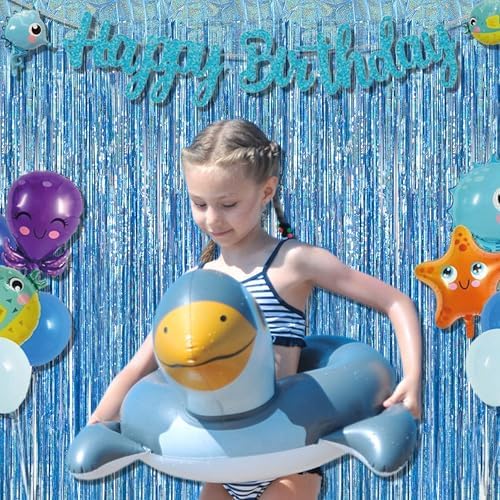 Braveshine Light Blue Tinsel Foil Curtains 2Pcs