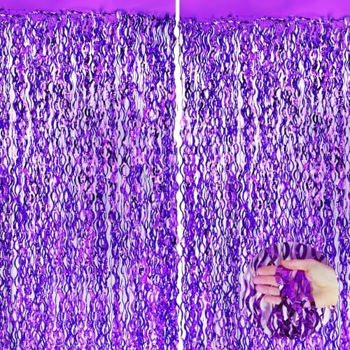 Wavy Purple Metallic Tinsel Foil Curtains 2 Pack