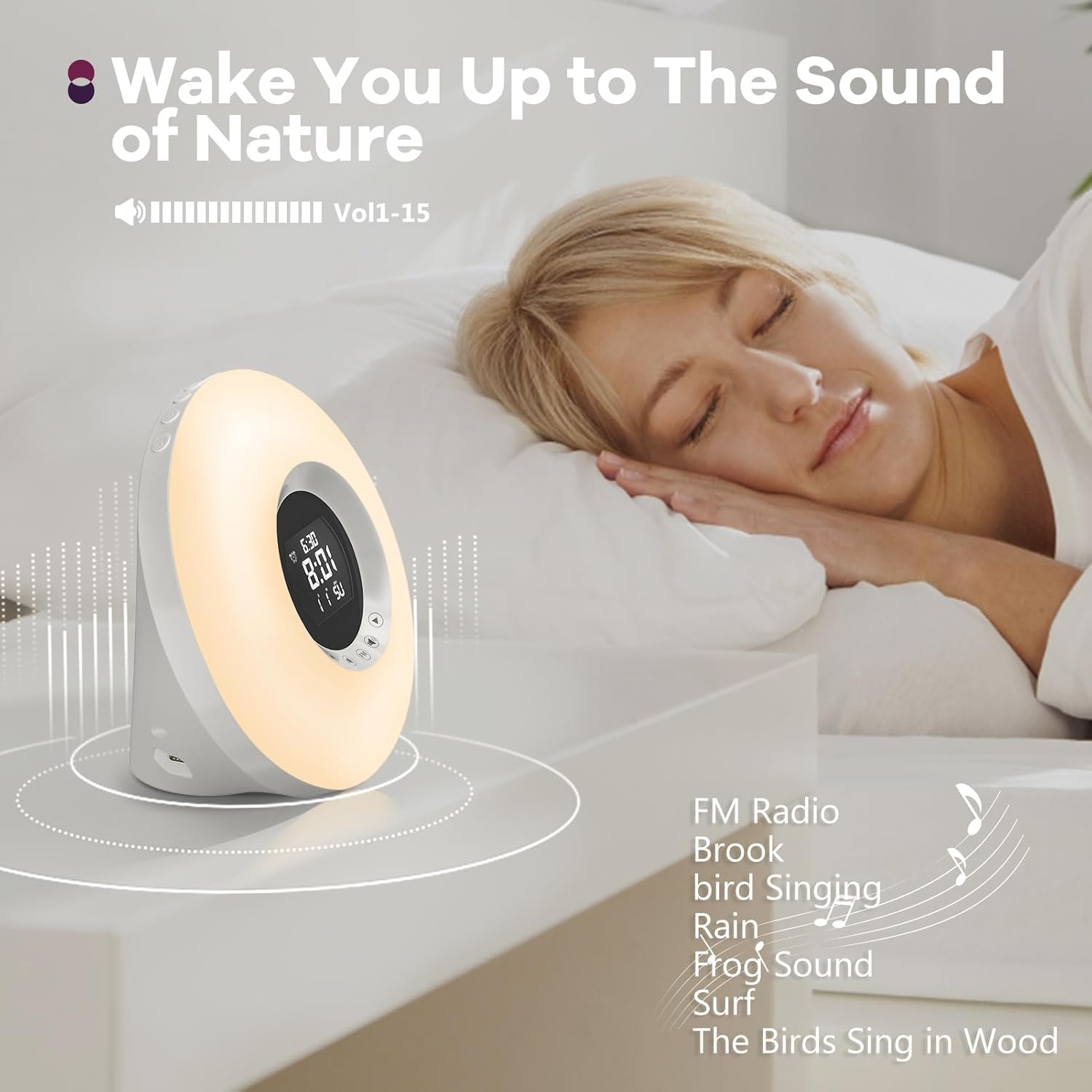 HEYAXA Sunrise Alarm Clock with Wake Up Light and FM Radio