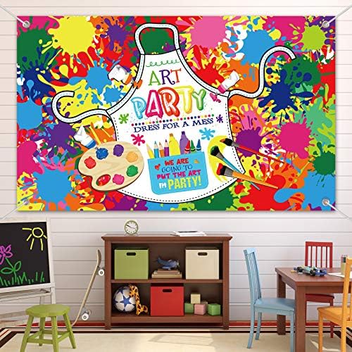 Art Paint Party Backdrop with Hanging Ribbon