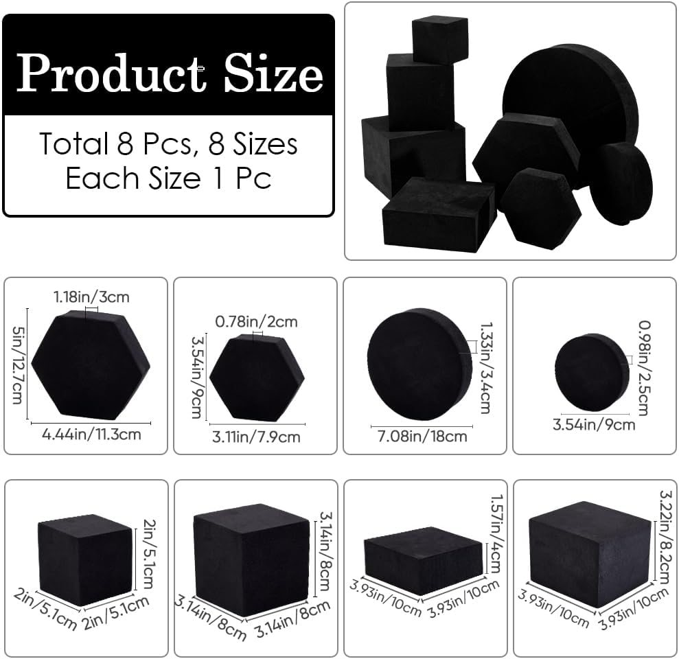 CREATCABIN 8Pcs Geometric Cube Photo Props Set Black Foam