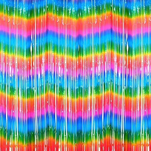 3 Pack Rainbow Metallic Tinsel Curtains for Party Decorations