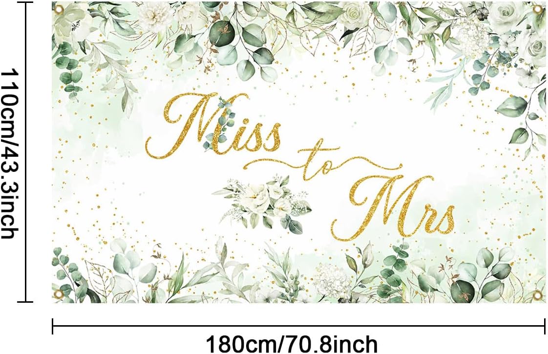 Mocsicka Miss to Mrs Greenery Banner with Gold Dots