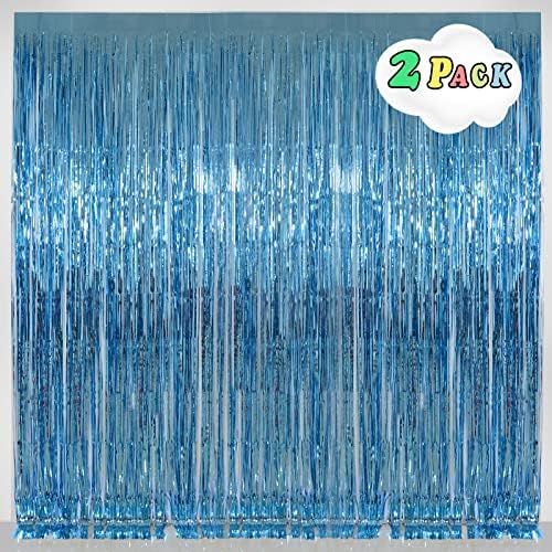 Light Blue Foil Fringe Curtains Party Decorations Pack of 2