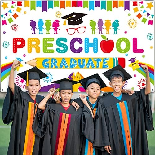 Tudomro Preschool Graduation Backdrop Banner 728 x 433 in White
