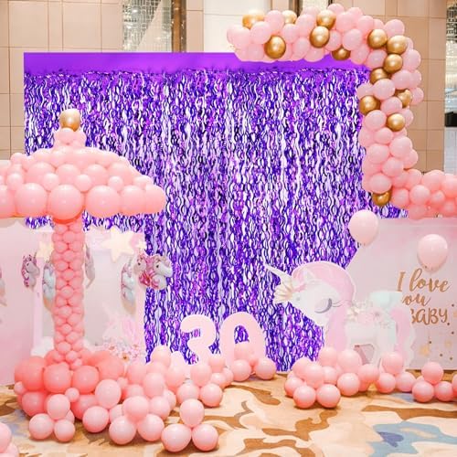 Wavy Purple Metallic Tinsel Foil Curtains 2 Pack