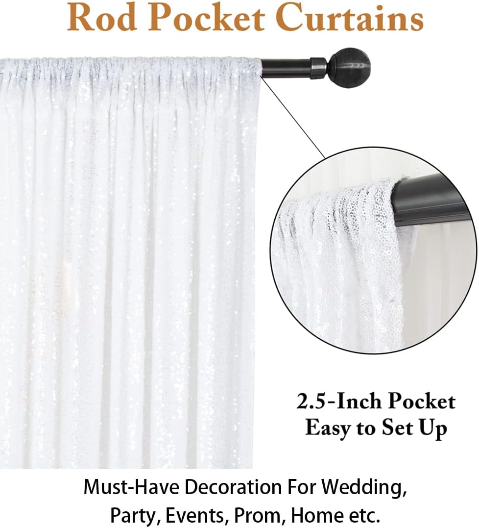 ShinyBeauty 2 Panels White Sequin Backdrop 5Ft x 10Ft Wedding Photography Background