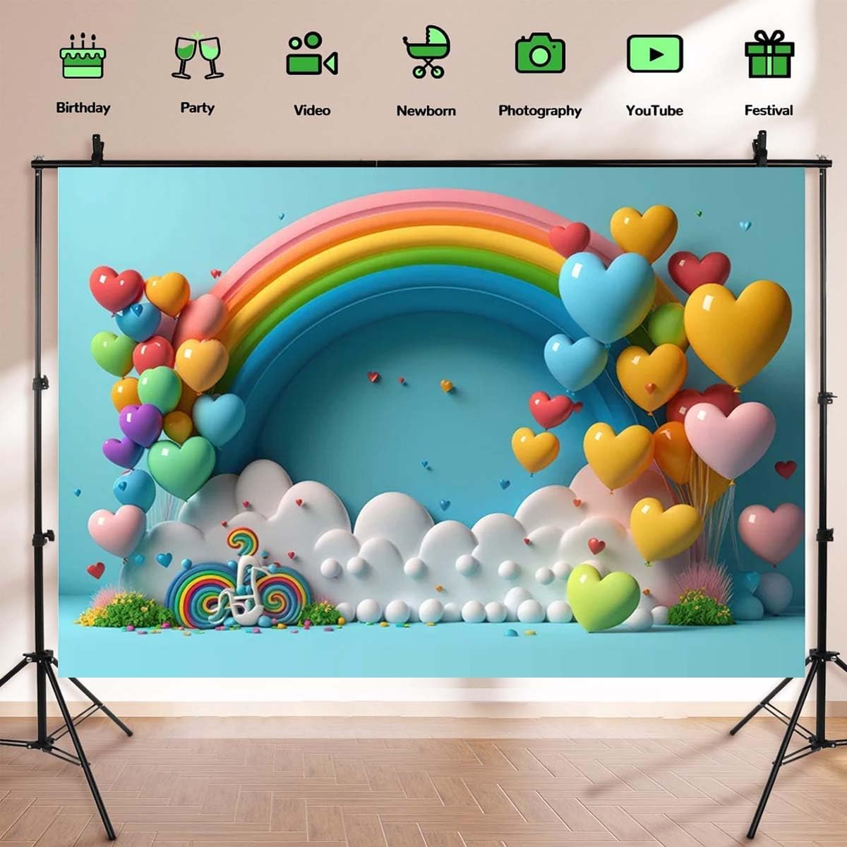 Rainbow Arch Balloon Photography Background 7x5 Feet Clear