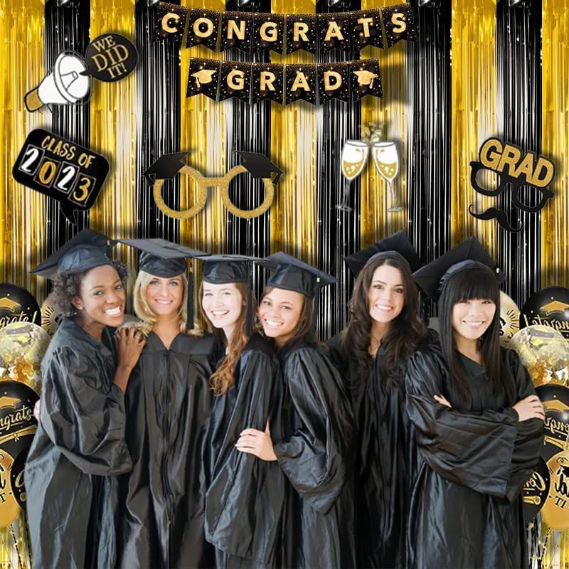 BRAVESHINE Black Gold Foil Curtains 2 Pack Photo Booth Backdrop