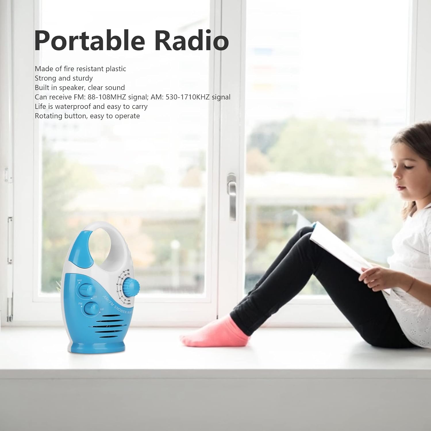 Vikye Portable Radio AM FM Waterproof Battery Powered Shower Radio