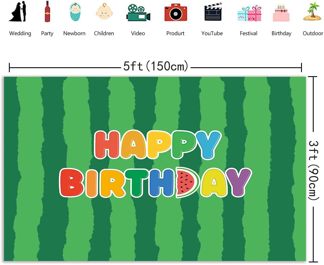 Cartoon Melon Birthday Backdrop 5x3FT Watermelon Theme Party Decor