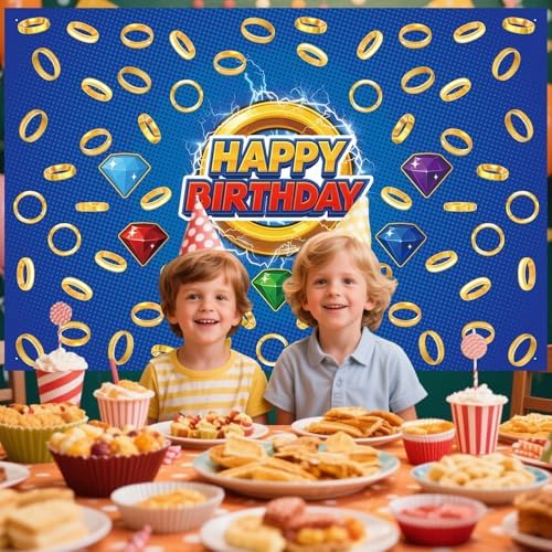 Cartoon Happy Birthday Backdrop with Gold Ring Print