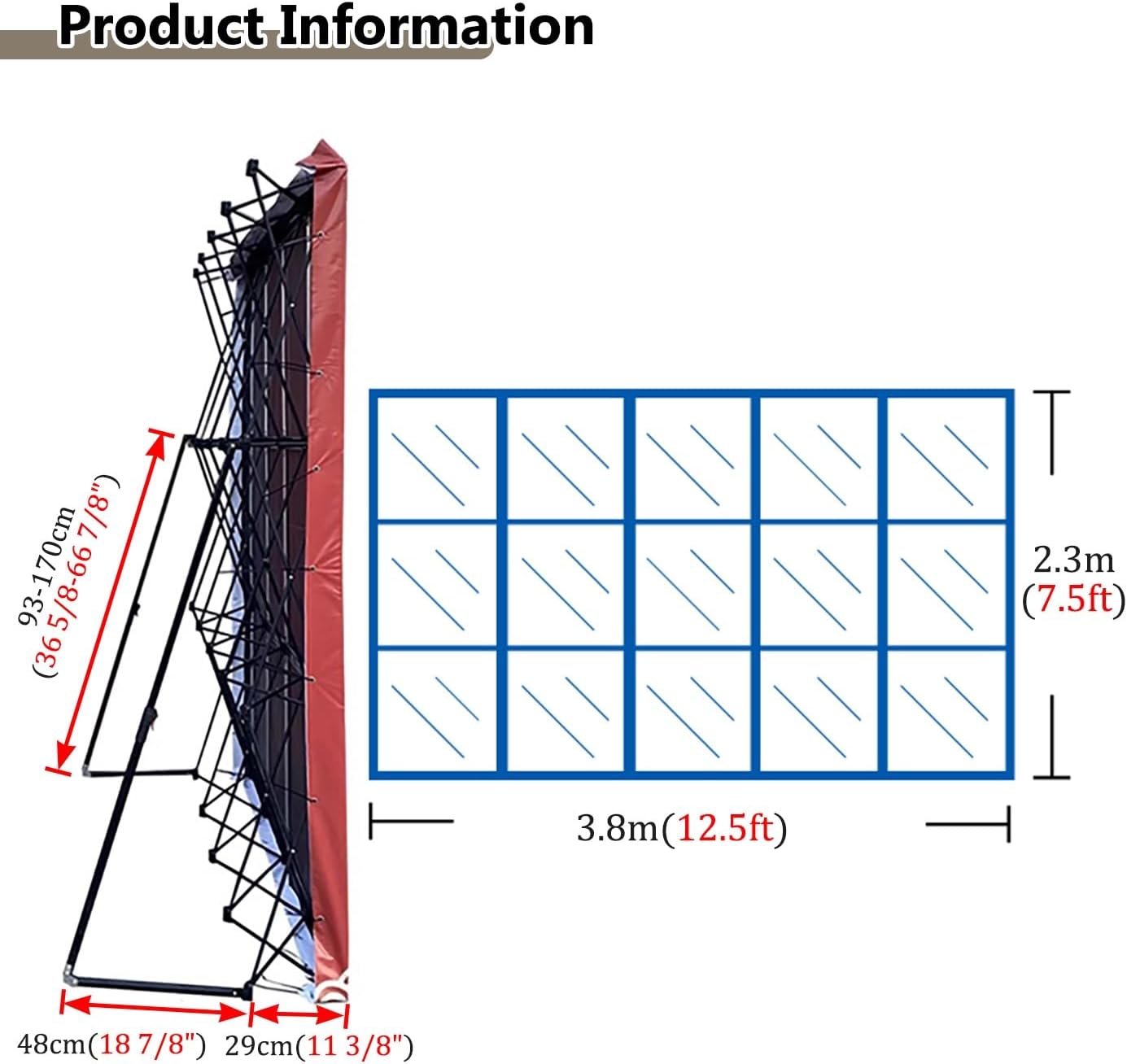 Portable Collapsible Tension Fabric Backdrop Frame Stand 23m x 38m
