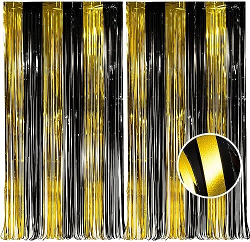 BRAVESHINE Black Gold Foil Curtains 2 Pack Photo Booth Backdrop