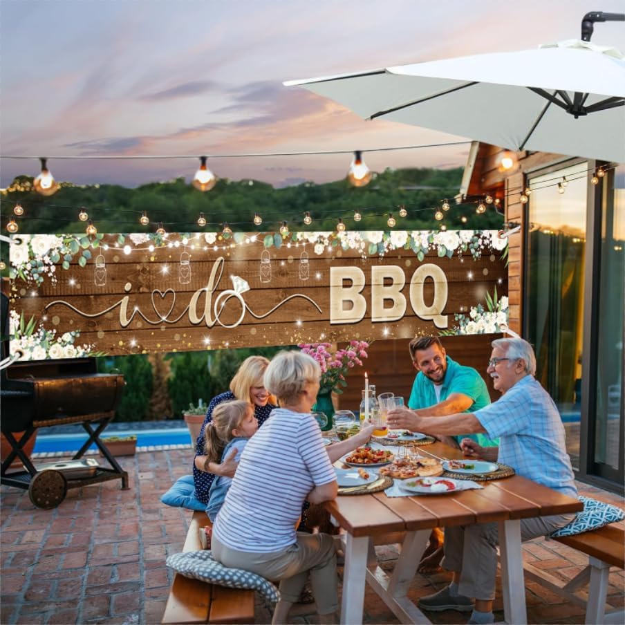 AIBIIN BBQ Banner 97x18inch Rustic Wooden Backdrop