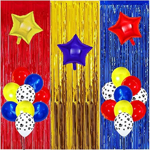 Paw Birthday Decorations with Foil Curtain and Balloons