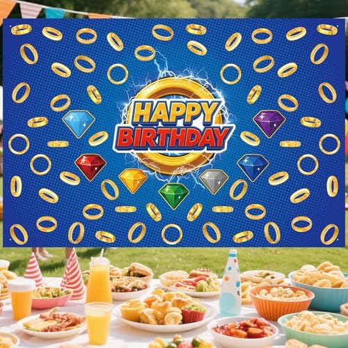 Cartoon Happy Birthday Backdrop with Gold Ring Print