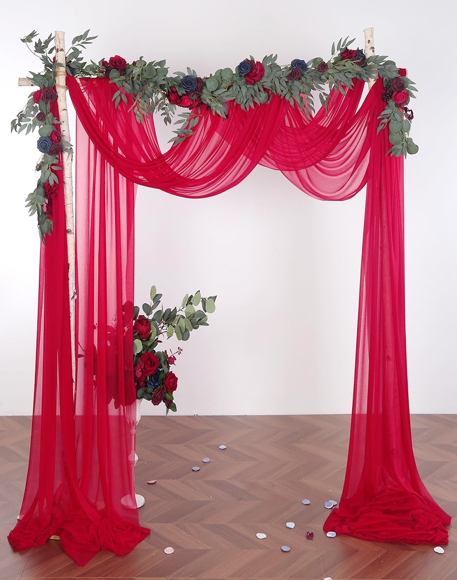 SHERWAY Sheer Wedding Arch Drapes 2 Panels 18Ft Red Red