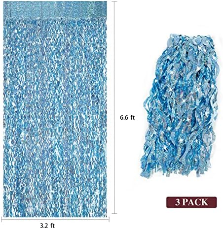 3 Pack Blue Tinsel Foil Fringe Curtain - Party Decor Backdrop
