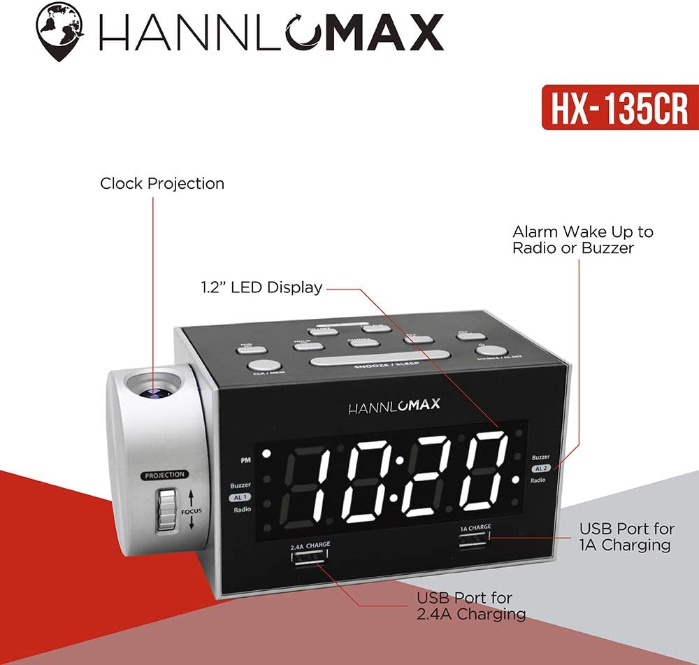 HANNLOMAX HX-135CR Alarm Clock Radio with Projection
