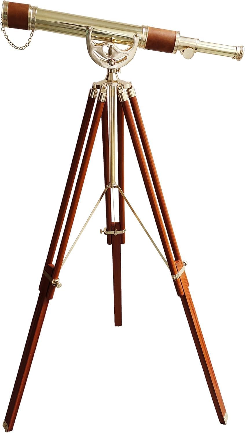 Nautical Antique Brass Telescope 27 Inch with Wooden Tripod