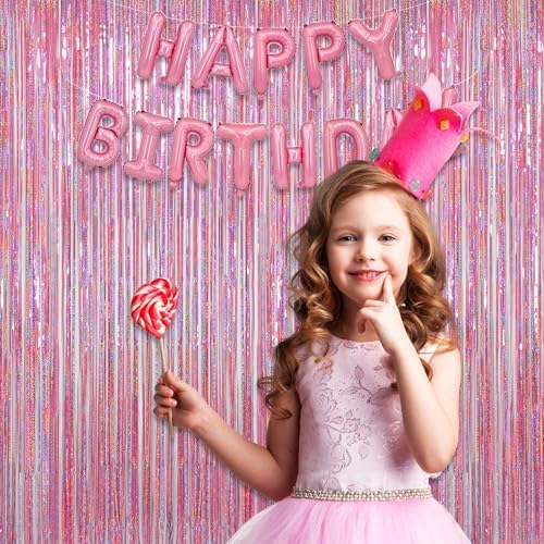 Melsan Pink Tinsel Curtains Backdrop 2 Pack