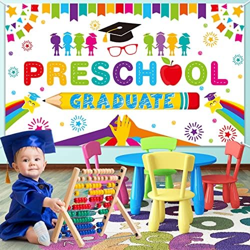 Tudomro Preschool Graduation Backdrop Banner 728 x 433 in White