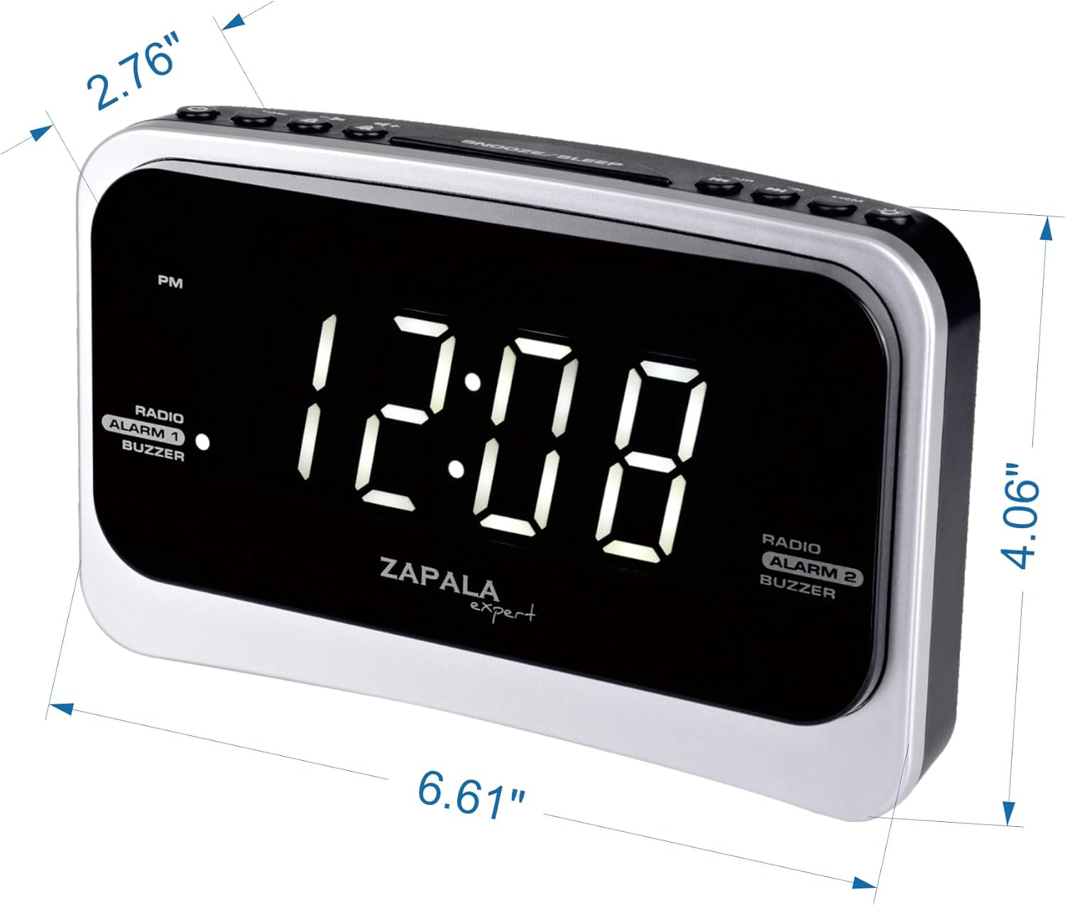 ZAPALA Alarm Clock Radio with 2 Alarms and USB Charging