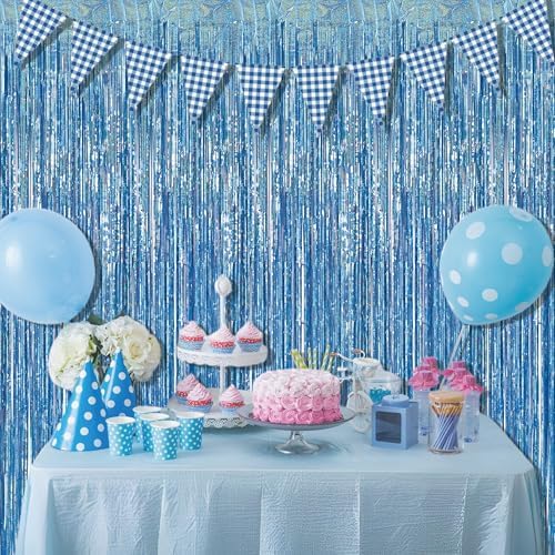 Braveshine Light Blue Tinsel Foil Curtains 2Pcs