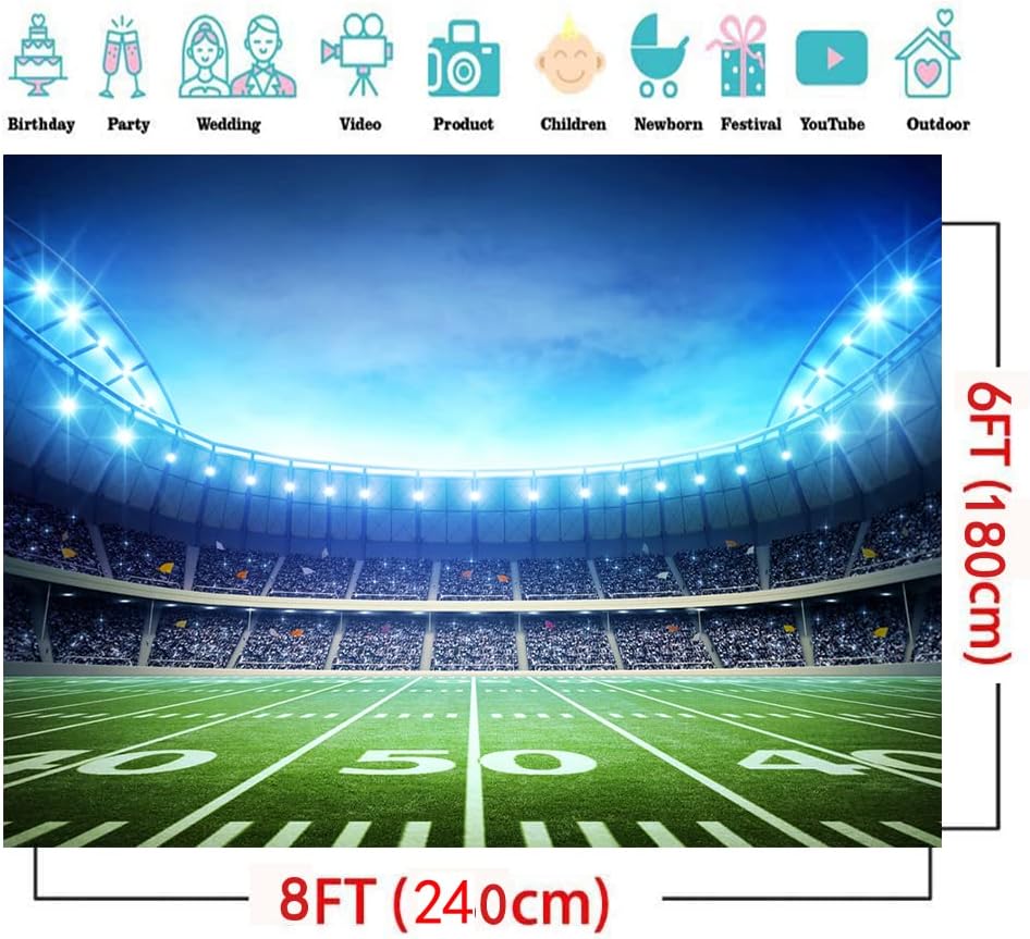CYLYH 8x6ft Football Field Backdrop for Photography and Events