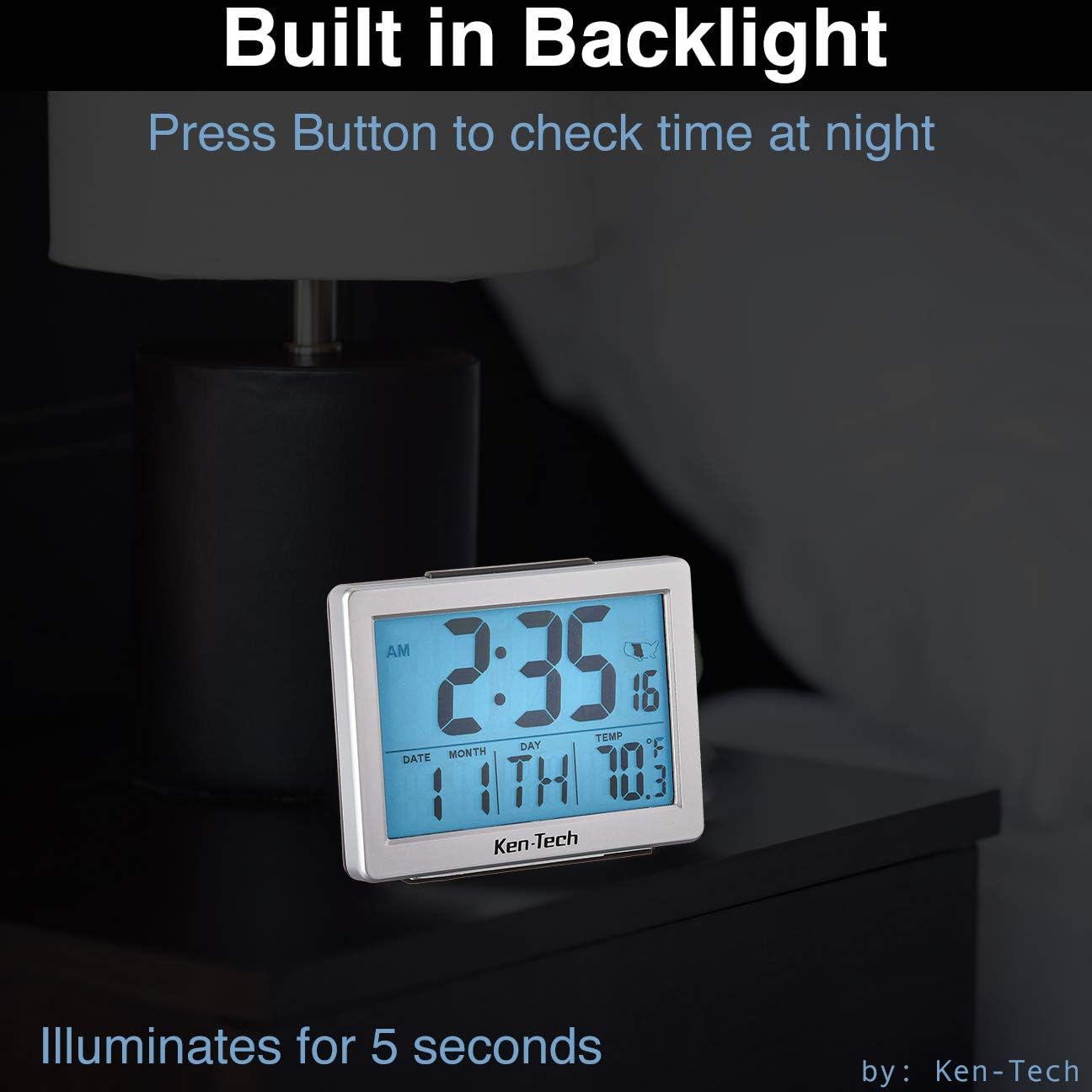 Sonnet Ken-Tech Atomic Radio Controlled LCD Alarm Clock 15-Inch Black
