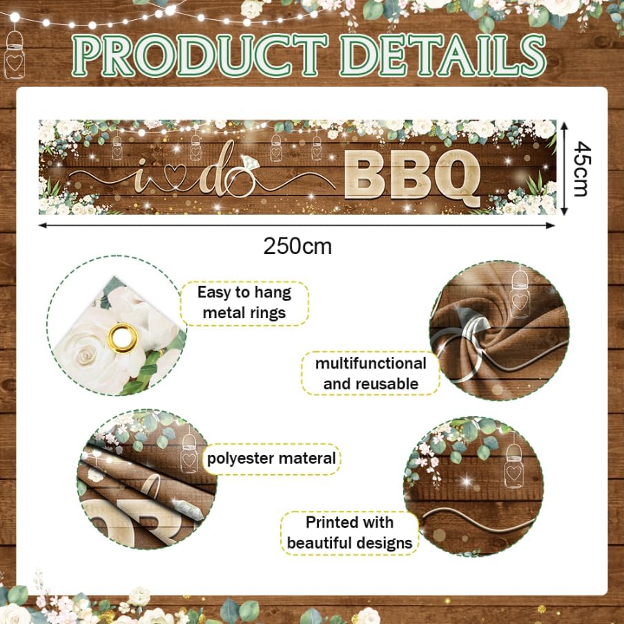 AIBIIN BBQ Banner 97x18inch Rustic Wooden Backdrop