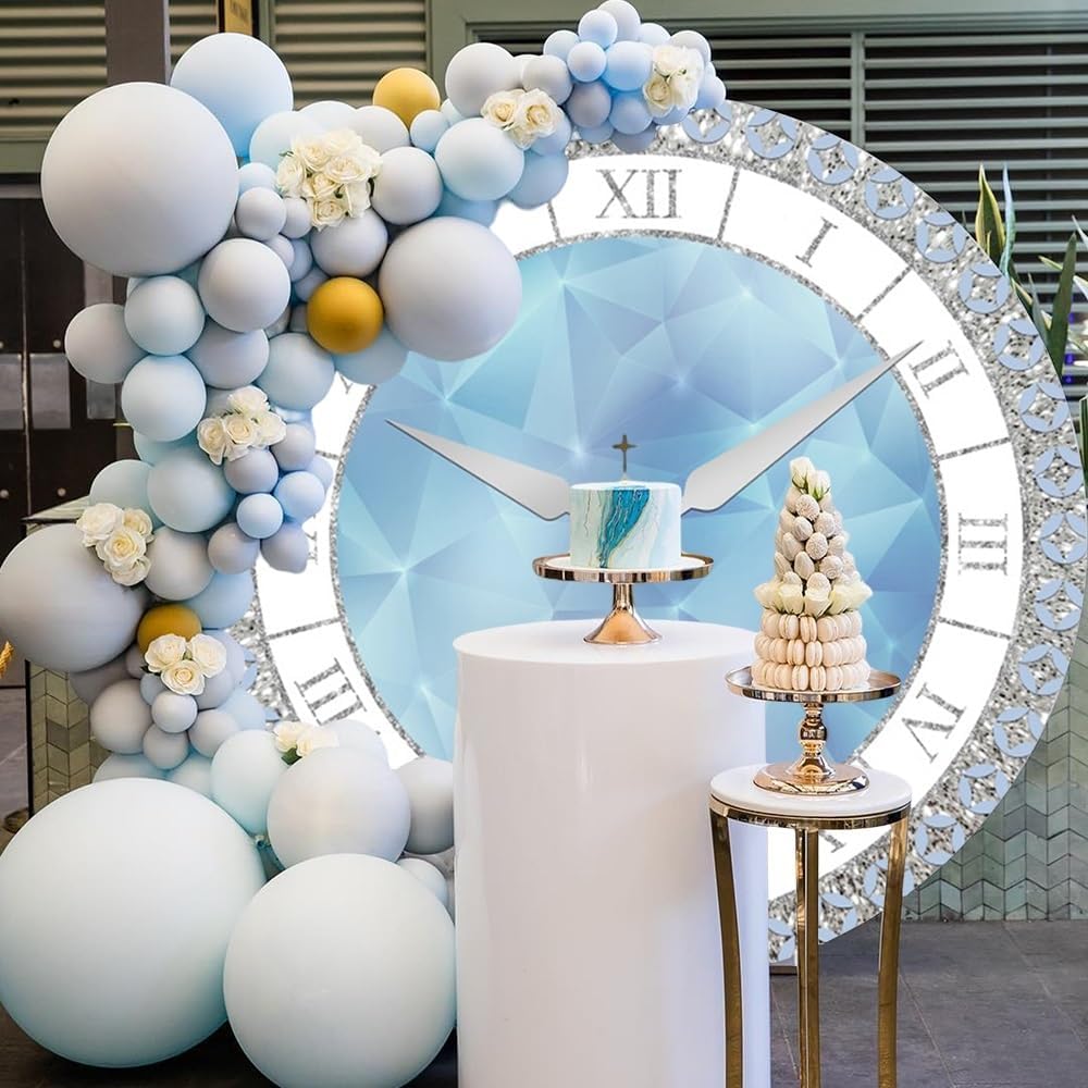 Luxury Silver Blue Round Backdrop Cover for Photography