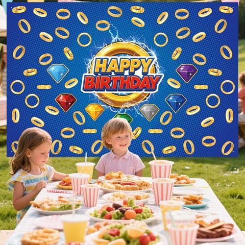 Cartoon Happy Birthday Backdrop with Gold Ring Print