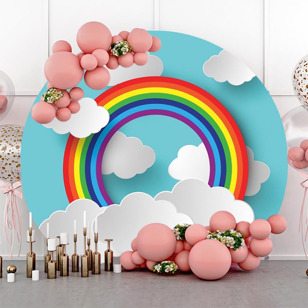 Renaiss 7x7ft Rainbow Round Backdrop Cover for Photoshoots and Parties