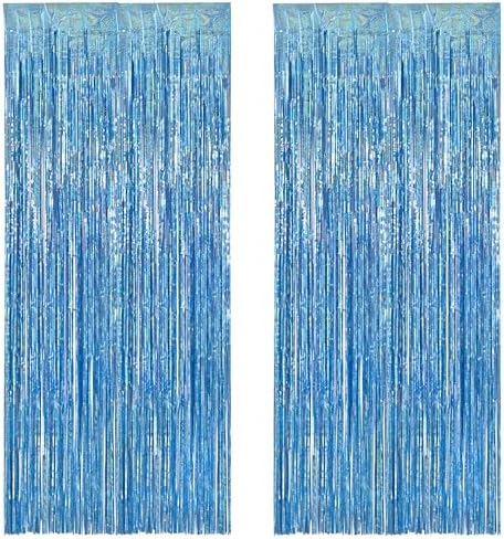 Braveshine Light Blue Tinsel Foil Curtains 2Pcs