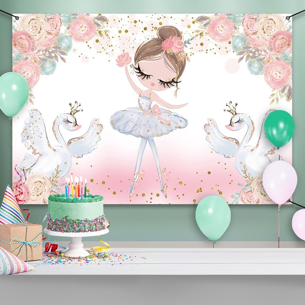DORCEV Glitter Swan Birthday Banner Backdrop for Girls