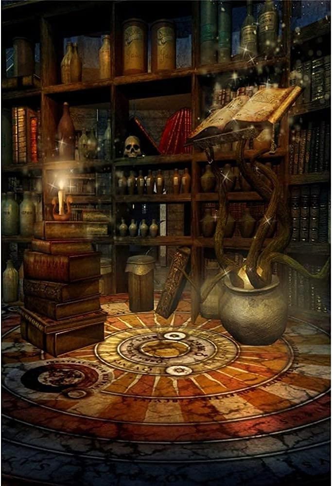 Laeacco 5x7FT Fantasy Room Magic School Halloween Horror Night Backdrop