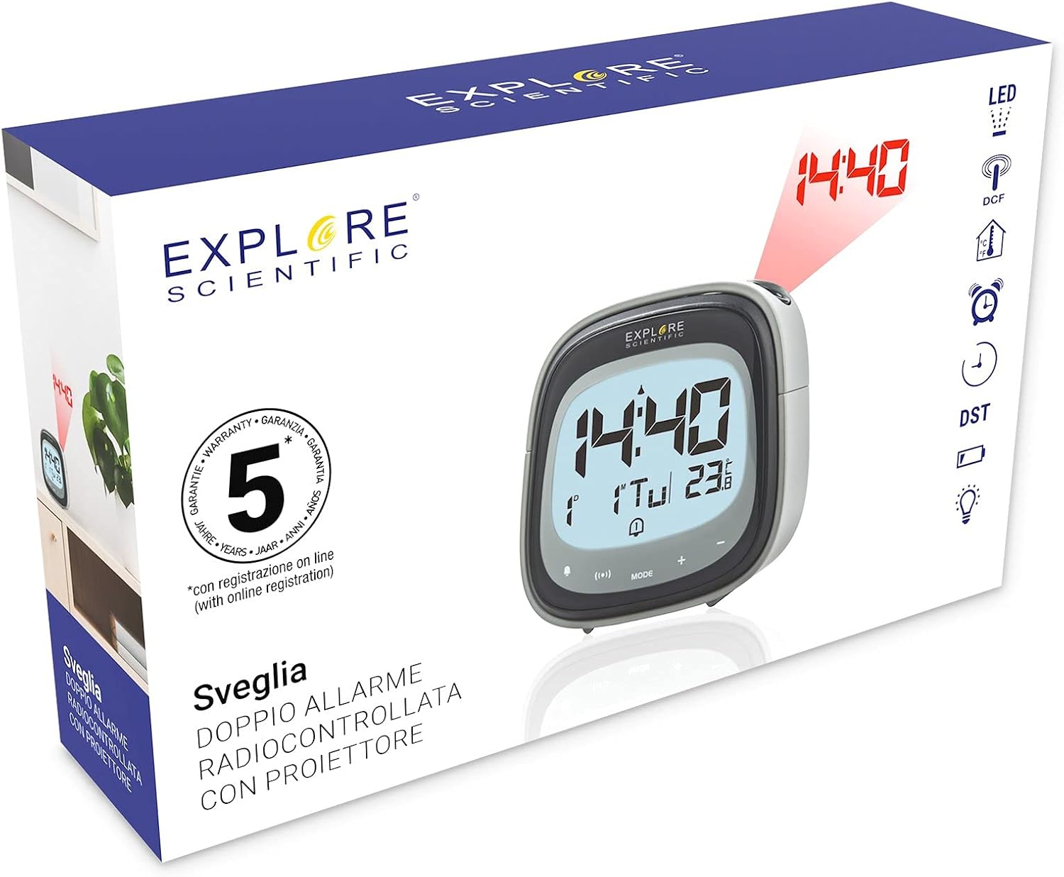 Explore Scientific Touch Key Radio Controlled Projection Clock 1