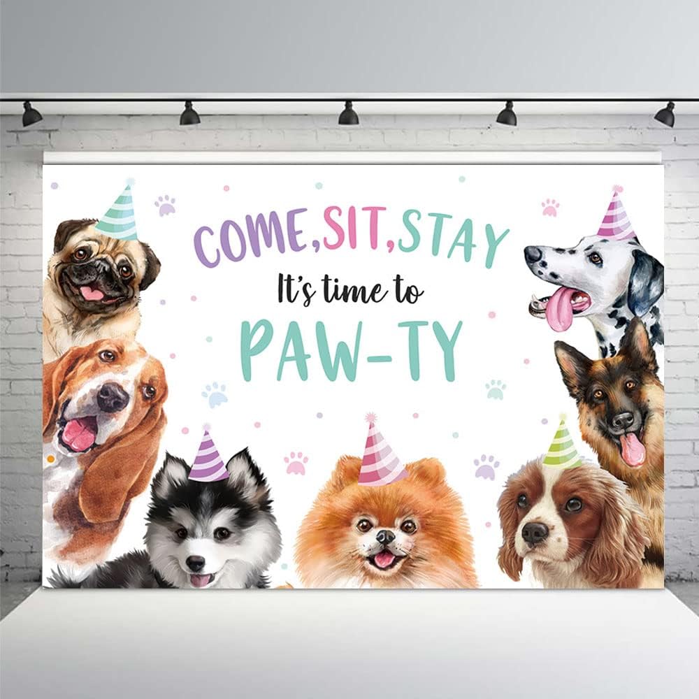 MEHOFOND 7x5ft Puppy Dog Birthday Party Decorations Backdrop