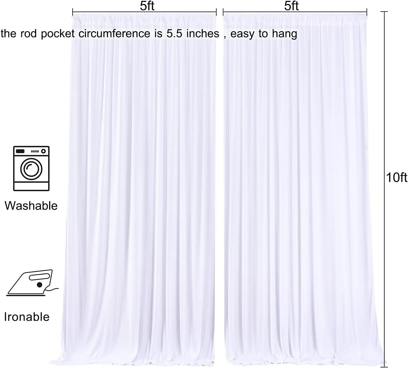 AK Trading Co 10x10ft White Polyester Backdrop Curtains