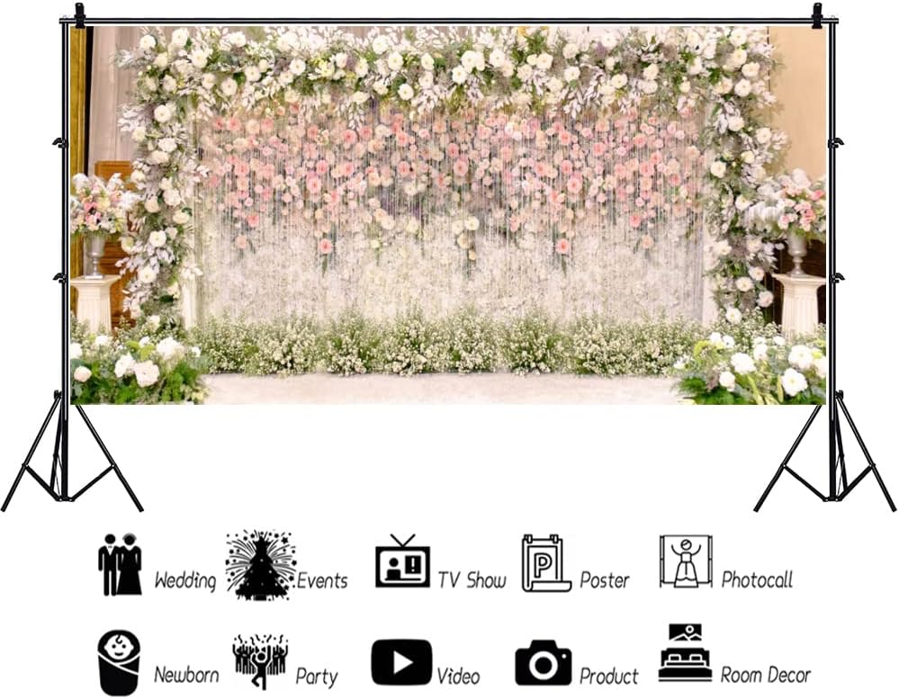 Yeele 20x10ft Wedding Floral Backdrop Pink and White