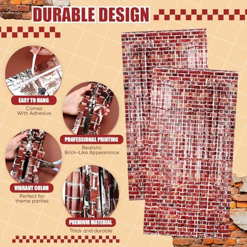 3 Pack Brick Wall Tinsel Foil Fringe Curtains for Party Backdrops