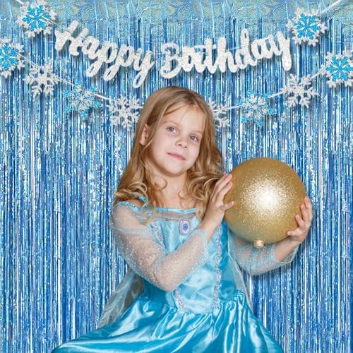 Braveshine Light Blue Tinsel Foil Curtains 2Pcs